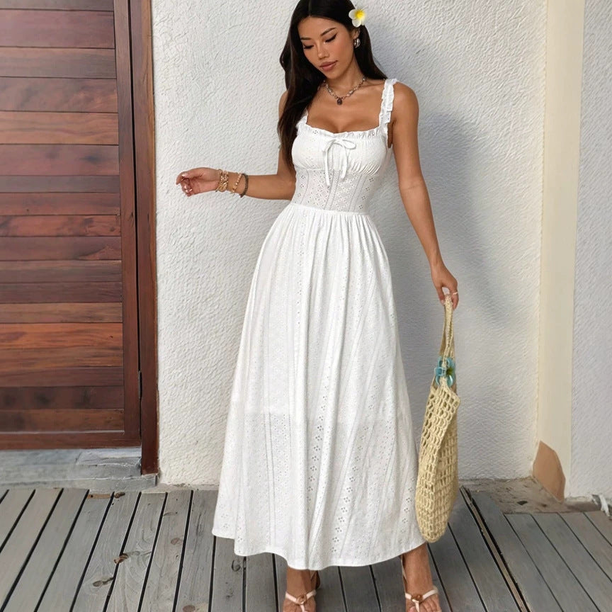 hot-selling suspender dress retroslimming look skirt women's summernew arrivalelegant holiday style long skirt for women