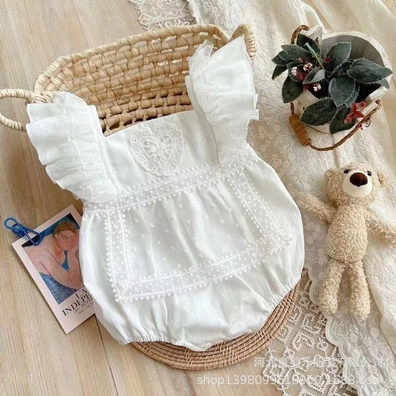 Infant and toddler girl's summer romper, newborn 100-day celebration outfit, stylish princess onesie, summer outing carrier