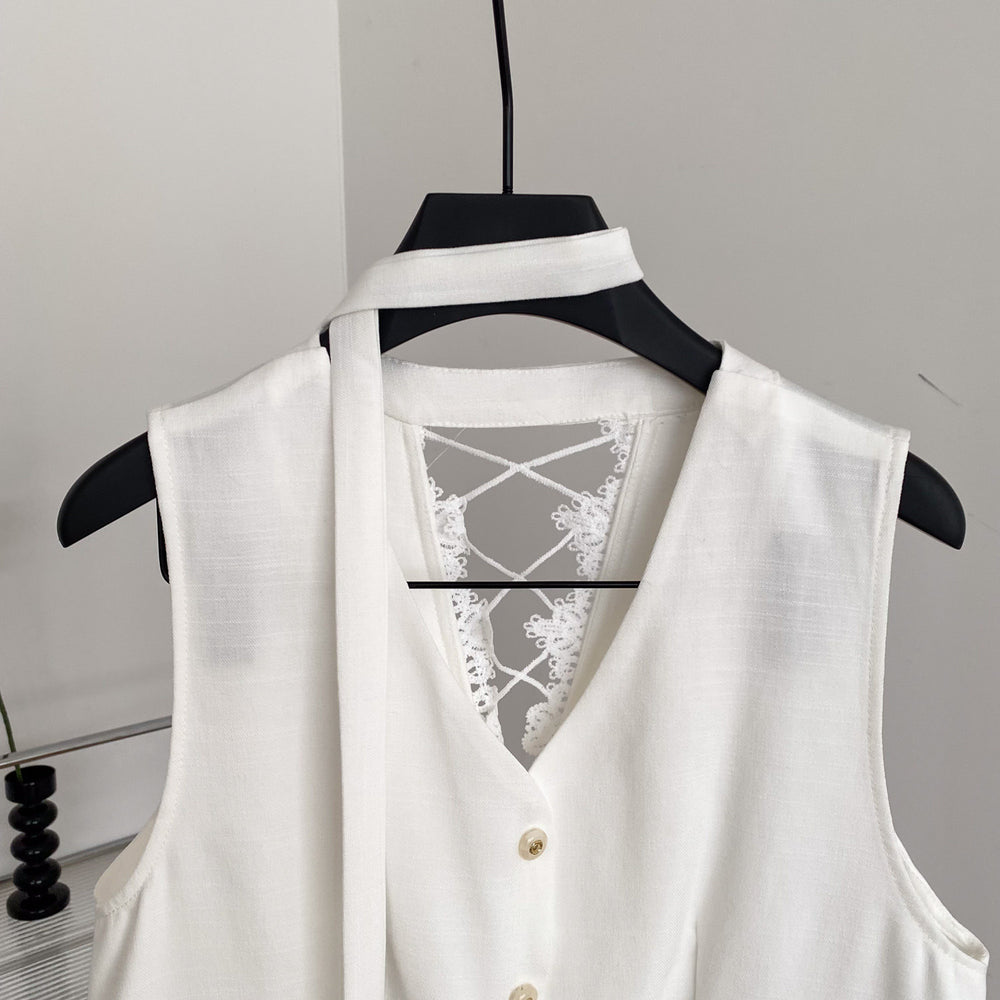 Frenchv neck single-breasted exquisite embroider suit vest women's work clothing style lacepatchwork style vest vest
