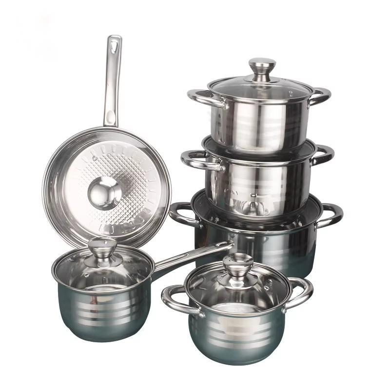 Ready-to-ship 12-piece cookware set: universal thickened stainless steel pots and pans for home boilers and stoves - wholesale gift set
