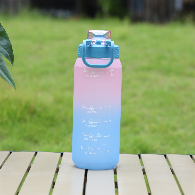 Custom large capacity water bottle, high-temperature resistant plastic cup, sports & fitness straw cup, men's outdoor portable water bottle flask