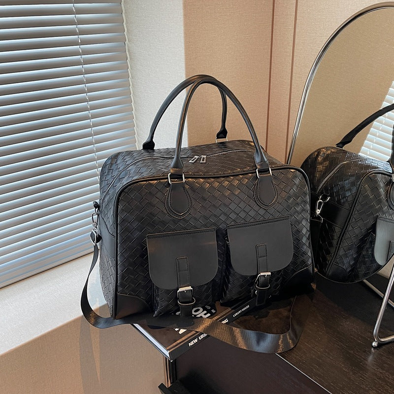 Cross-border short-distance travel bag Women's woven pattern Simple hand luggage bag Going out Large capacity sports fitness messenger bag