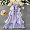 French chic high-end 3d floral ruched waist ruffle mesh dress - elegant women's evening gown maxi dress
