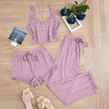 cross-border hot seller: new summer lace trim cami top, shorts, and long-sleeve women's pajama three-piece set - perfect for loungewear or light outings