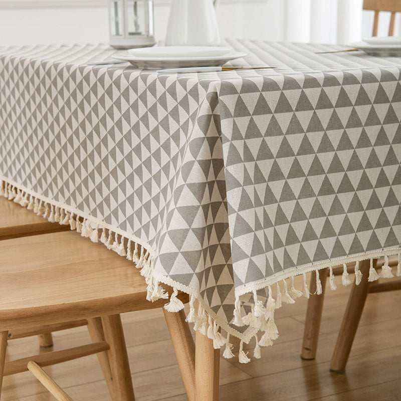 Ins tablecloth fabric cotton and linen small fresh scandinavian style populargirl heart plaid coffee table dining table dormitory desk mat