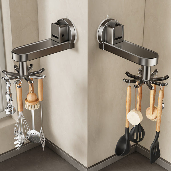 Kitchen rack, suction cup, rotating hook rack, multi-functional spoon, spatula, wall-mounted non-punching kitchen utensils storage rack