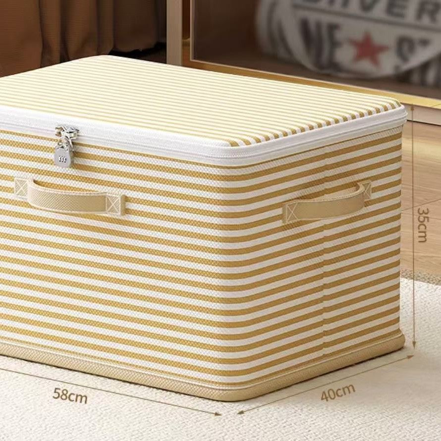 Non-woven fabric with lid clothing storage box household folding storage box striped storage box wardrobe storage zipper box