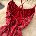 Tea break frenchsense of design tie back square collar small flying sleeves waist backless straps slimming lookelegant gentle wind dress