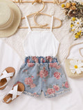cute girl jumpsuit suspender pit denim printingsuit wholesale one piece drop shipping