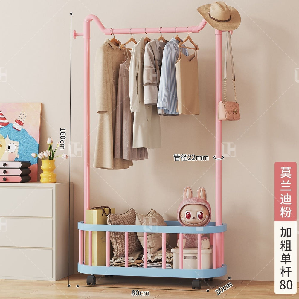 Simple clothes hanger floor-standing vertical clothes hanger movable wheeled student dormitory thickened clothes hanger dopamine coat rack