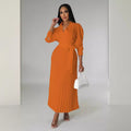 cross-border fashion: new ruched blouse sleeve v-neck, slim-fit, elegant pleated maxi dress for  us & europe