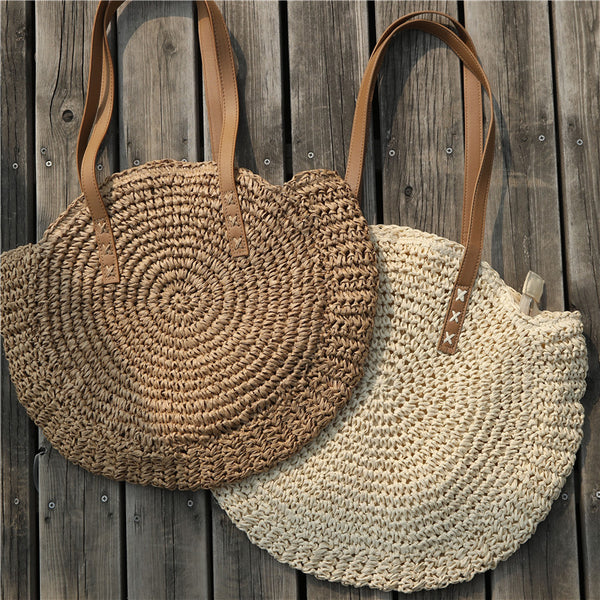 Versatile and simple shoulder straw woven bag New large-capacity straw bag woven bag tote bag Women's seaside vacation beach bag