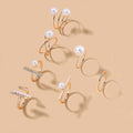 Wholesale alloy rings: european & american cross-border jewelry, women's high-end fashion, french minimalist pearl stacking ring set