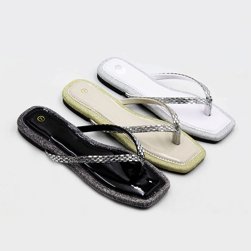 Congo spot wholesale slippers women's summer large size rhinestone square toe sandals Wholesale Slippers