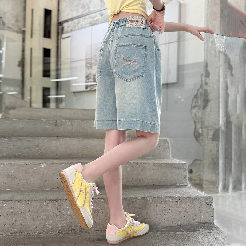 Girls' denim shorts summer outfit  new summer children's capri pants outerwear girls' big kids' pants summer lightweight style