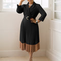 D538  cross-border autumn/winter european and american fashion women's blazer collar chic ol elegant pleated african dress