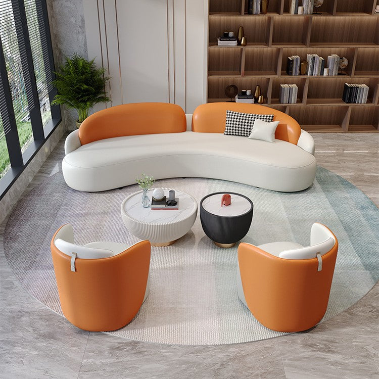 Commercial curved leather sofa office reception coffee table hotel sales center beauty salon reception negotiation table and chair set