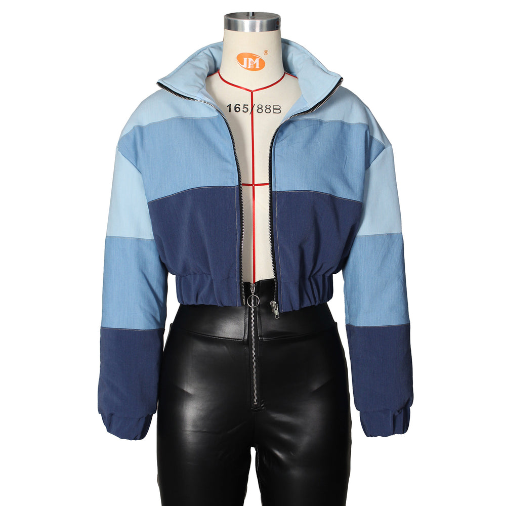 e-commerce source factory: european and american style women's fashion casual denim gradient patchwork cotton jacket