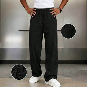 european and american men's corduroy textured wide-leg sweatpants - drawstring elastic high waist loose black knit casual pants