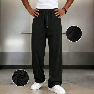 european and american men's corduroy textured wide-leg sweatpants - drawstring elastic high waist loose black knit casual pants