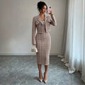 Exportfashionaccessible luxurywork clothing bouclé suitlong sleeves lapelshortoutwearmatching silm suspender slimming look skirt
