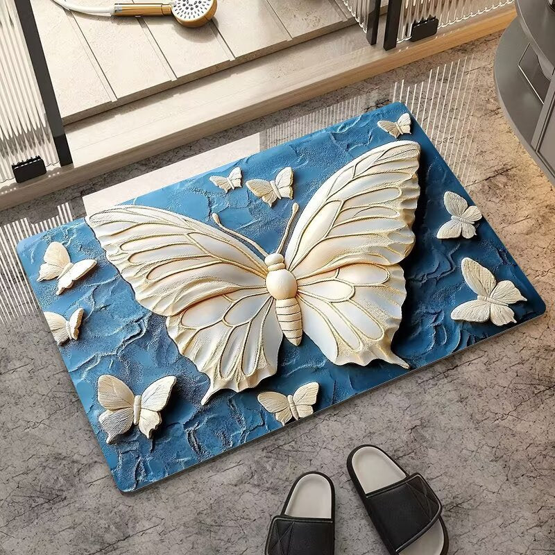 stereo butterfly soft diatom mud kitchen floor mat bathroom door absorbent quick-drying mat non-slip mat bathroom carpet