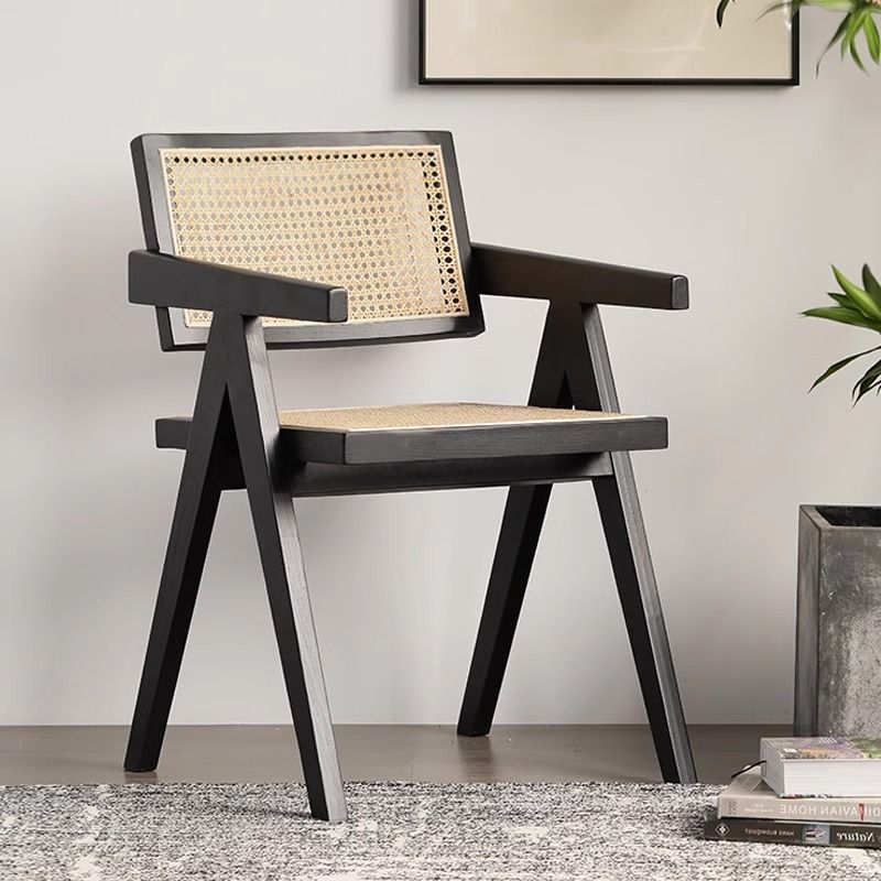 Nordic chandigarh rattan chair solid wood dining chair for home restaurant dining table chair stool armrest back chair rattan chair