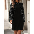 fashion  autumn new arrival polo collar polka dot printing lantern sleeve elegantshortdress