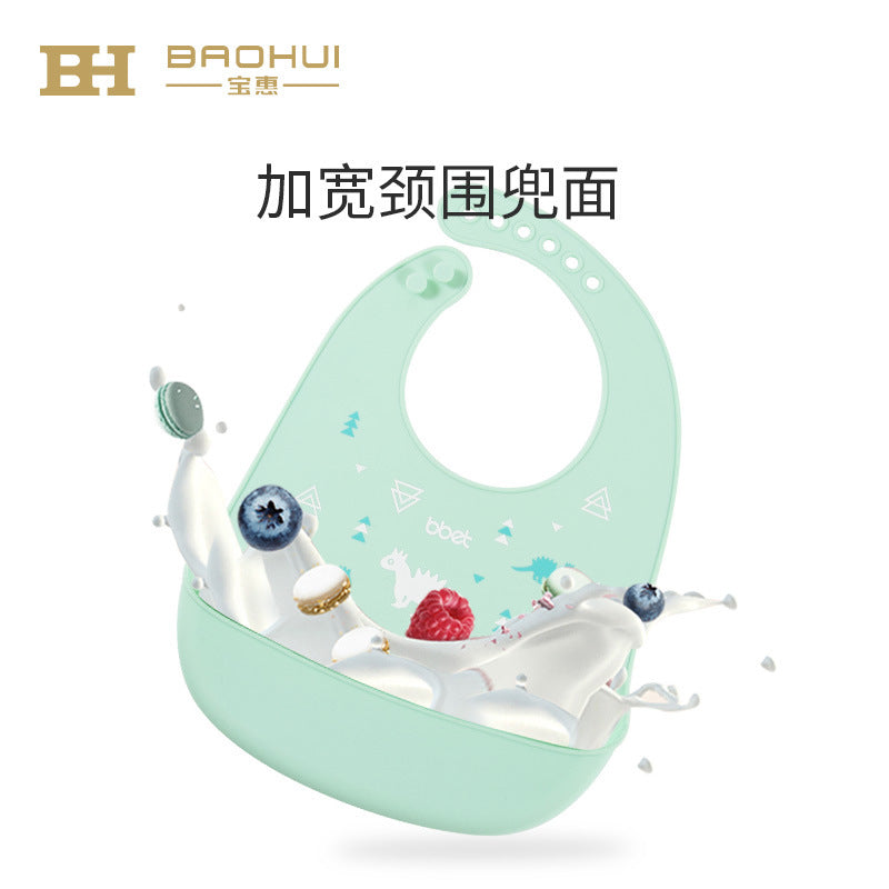 Baby eating bib kids silicone saliva pocket baby rice pocket waterproofstereo children's bib soft no-wash