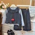 Girls' spring/autumn new korean style polka dot blue outfit - vest, three-piece set - casual, stylish, and fashionable for little girls