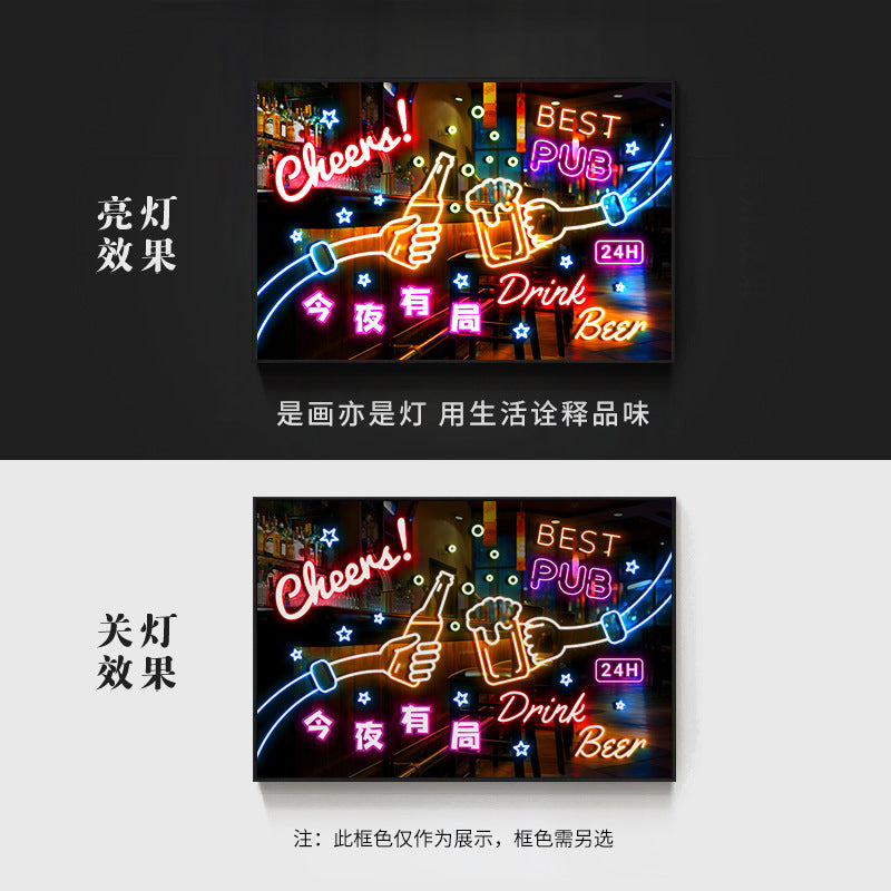 Bar wall decoration painting clear led neon lights luminous characters hanging paintings BBQ shop KTV box pub with lights painting