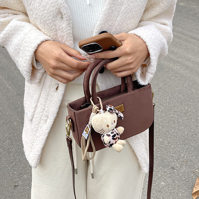Frosted box bag, hand carry small bag, women's 2025 new autumn and winter retro suede messenger bag, mobile phone bag.