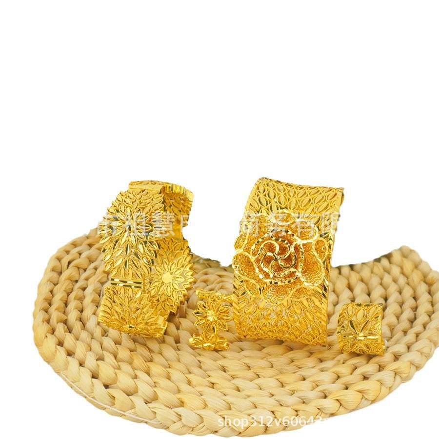 Dubai saudi arabian luxury copper bangle exquisite openwork leaf pattern bracelet ring ethiopian wedding party