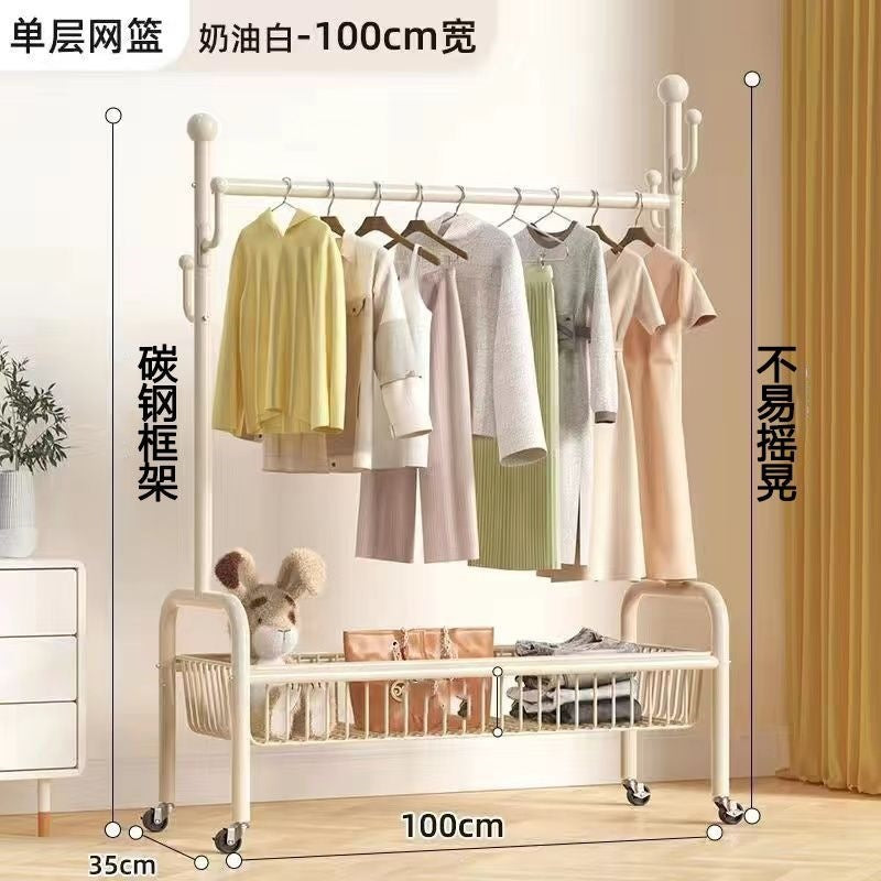 Scandinavian simple clothes drying rack indoor bedroom thickenedmovable floor-standing clothes rack clothes rack floor-standing