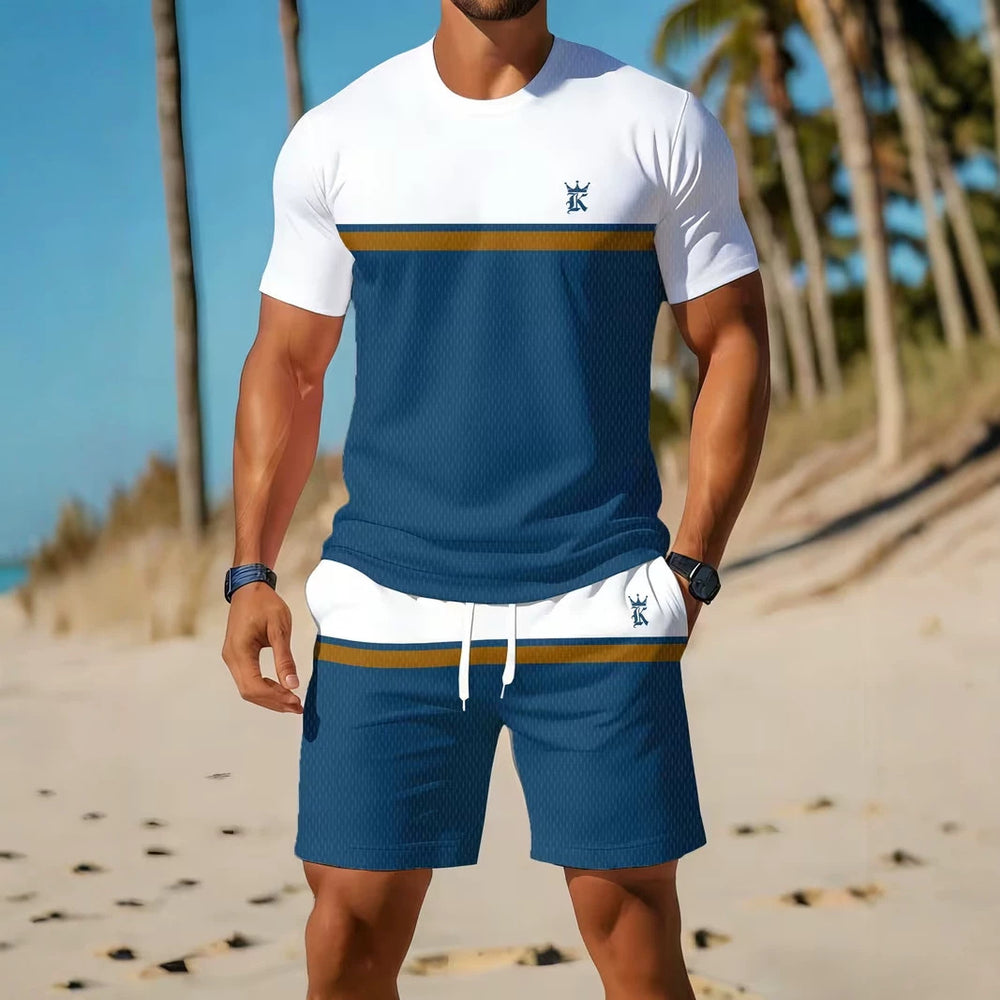 men's short-sleeve and shorts set, casual sportswear set, 3d printed cross-border hot seller, dropshipping available