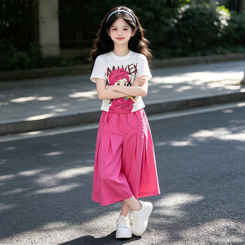 Girls' summer lightweight outfit  new korean style wide-leg pants two-piece set for big girls and toddlers - stylish kids' set