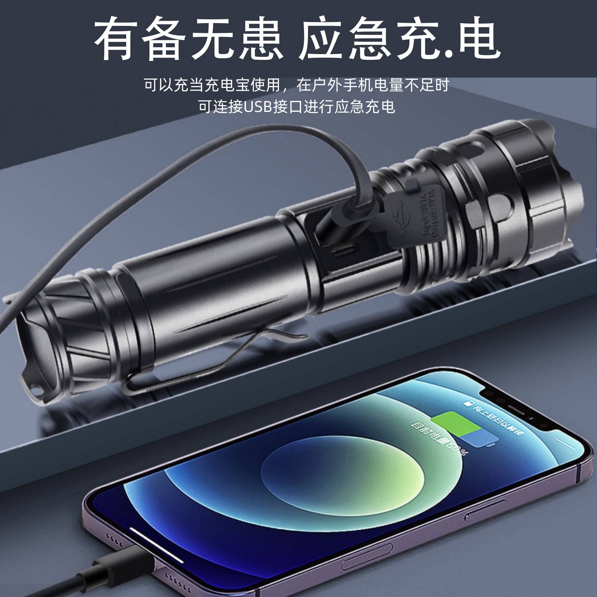 Cross-border tactical LED strong light flashlight outdoor small and convenient emergency lighting with pen holder zoom remote shooting flashlight