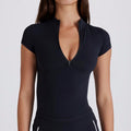 Yoga zip-up top, slim fit activewear, outdoor fitness shirt, women's quick-dry sports short sleeve t-shirt, casual wear