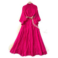 French chic red lace cutout dress - women's spring long sleeve a-line midi dress - slim fit, waist defining, perfect for work