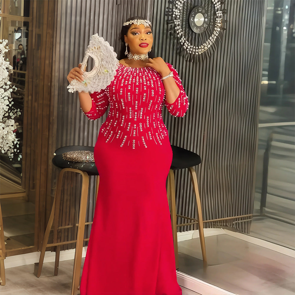 african plus size women's clothing fashionfashionexportnew arrival hot diamond dress  pure colordress