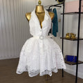 European and american cross-border women's fashion:  autumn new arrival - elegant, designer, 3d floral, cinched waist, lace sleeveless dress