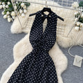 French halter polka dot pure desire backless dress women's summer v neck waist elegant vacation style elegant long skirt