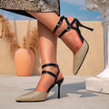 Huizhou women's shoes double color matching thin buckle high heels evening party high heels mules women's shoes stiletto heels