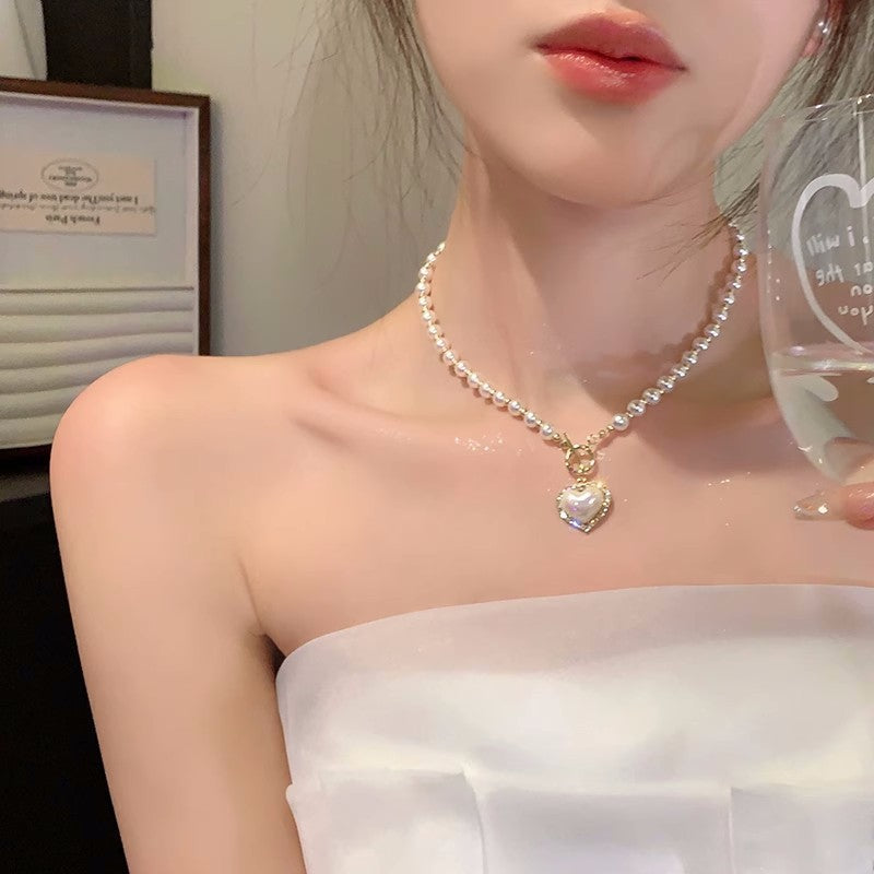 Korean ins style pearl zircon titanium steel necklace for women easiest for matchniche styleclassy sense clavicle chain fairy jewelry wholesale