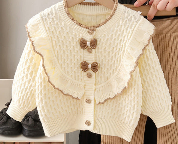 Girls' knit sweater jacket & pants set - new  collection with bow detail