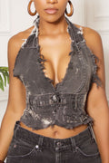 european and american women's clothing sexy women's tops hot girl heavy washed denim vest