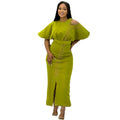 Amazon european and american women's clothing solid color casual fashion african cross-border ruffle sleeve slim fit slit maxi dress