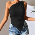 fall/winter slim-fit asymmetrical off-the-shoulder tank top - beach vacation style, european & american fashion