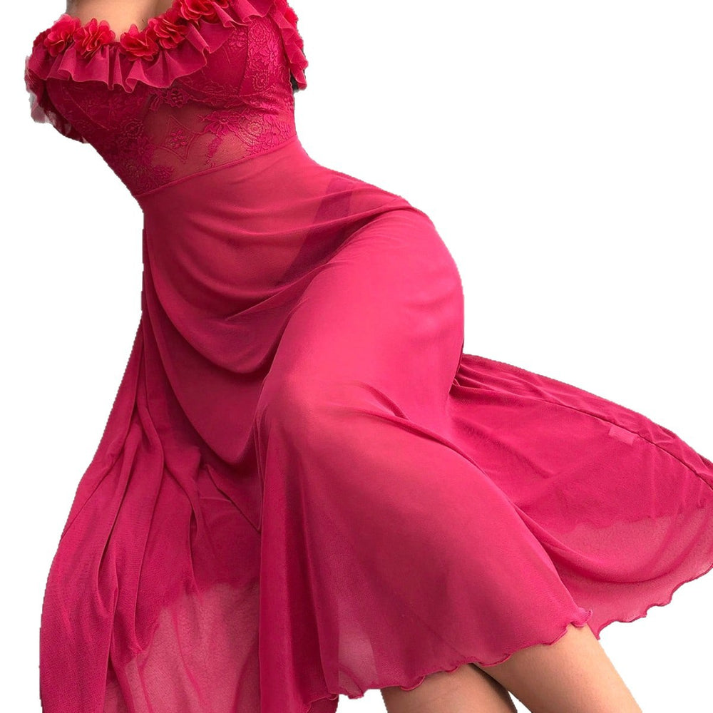 new home & lingerie: sexy suspender maxi dress - 3d lace, solid color, elegant style, sleepwear