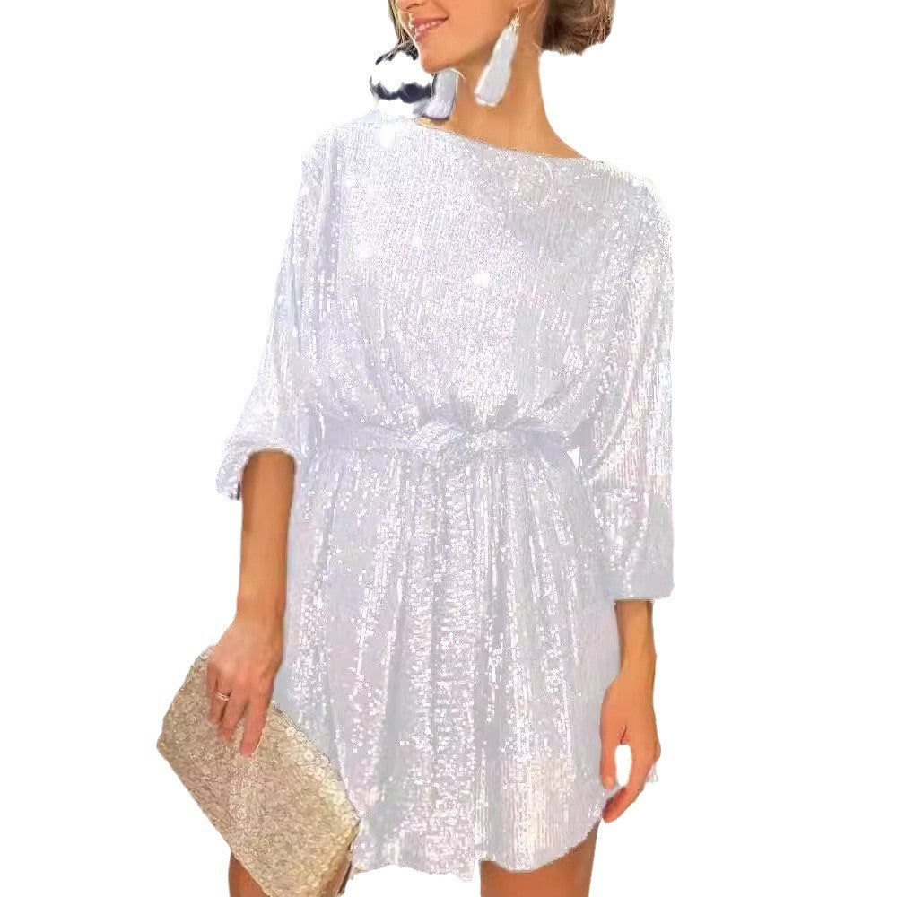 european and american new arrival: independent website holiday party fashion sequin beaded color block bodycon mini dress